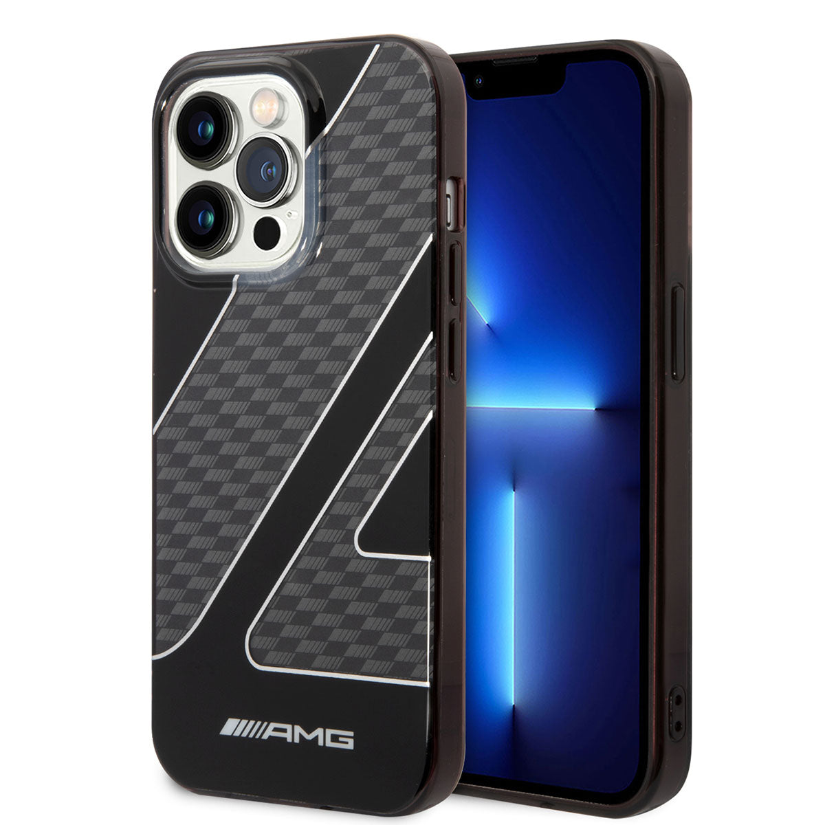 Apple iPhone 14 Pro Max Kılıf AMG Transparan Çift Katmanlı Damalı Bayrak Dizayn Kapak Siyah