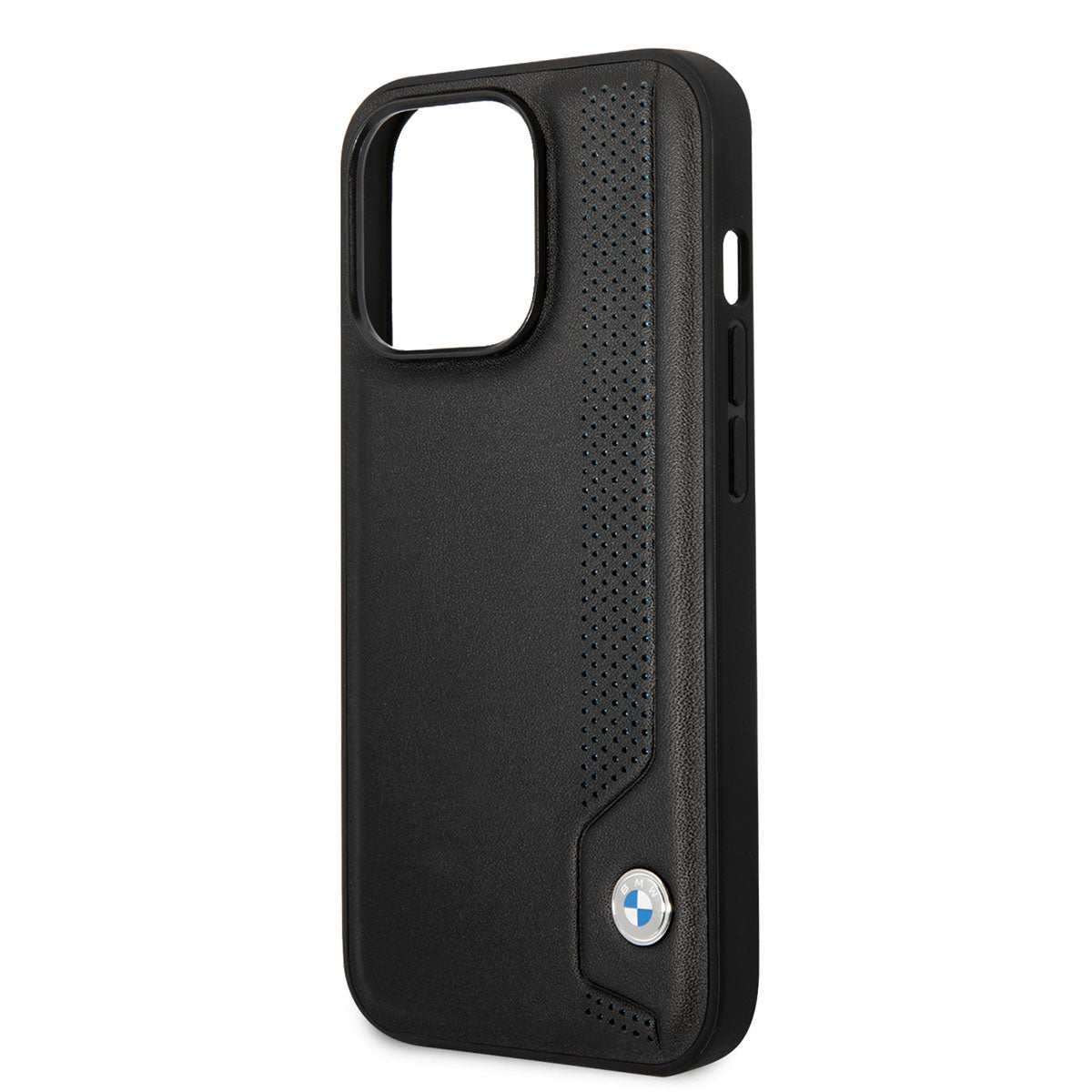 Apple iPhone 14 Pro Max Kılıf BMW Deri Mavi Noktalı Dizayn Kapak Siyah