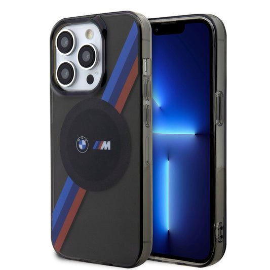 Apple iPhone 14 Pro Max Kılıf BMW M-safe Şarj Özellikli Transparan 3 Renkli Şerit Dizayn Kapak Gri