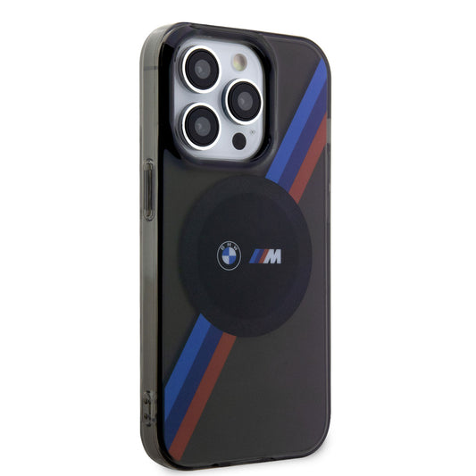 Apple iPhone 14 Pro Max Kılıf BMW M-safe Şarj Özellikli Transparan 3 Renkli Şerit Dizayn Kapak Gri