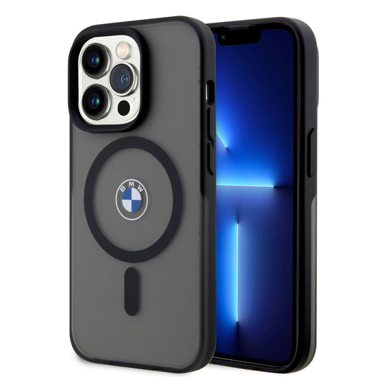 Apple iPhone 14 Pro Max Kılıf BMW M-safe Şarj Özellikli Transparan Logolu İmza Dizayn Kapak Siyah