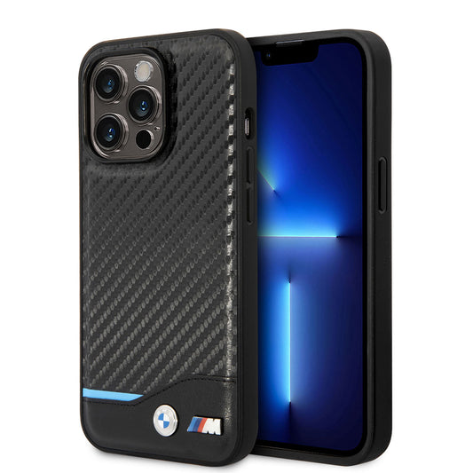 Apple iPhone 14 Pro Max Kılıf BMW PU Deri Ve Karbon Dizayn Kapak Siyah