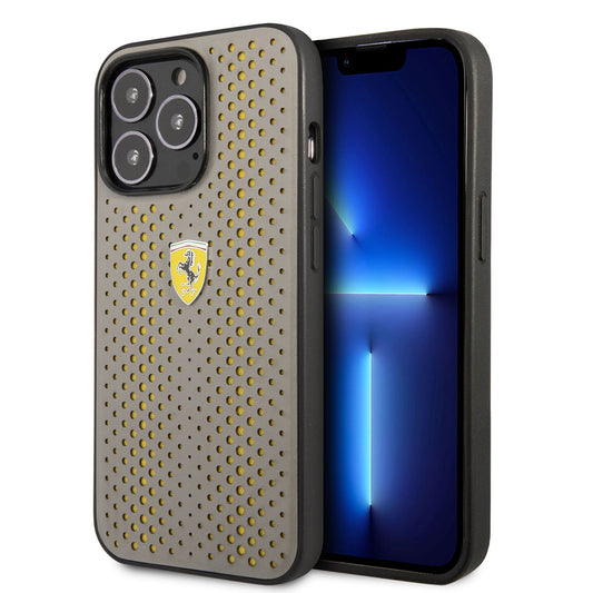 Apple iPhone 14 Pro Max Kılıf Ferrari Deri Sarı Noktalı Dizayn Kapak Sarı