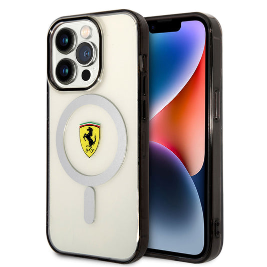 Apple iPhone 14 Pro Max Kılıf Ferrari M-safe Şarj Özellikli Transparan Dizayn Kapak Renksiz