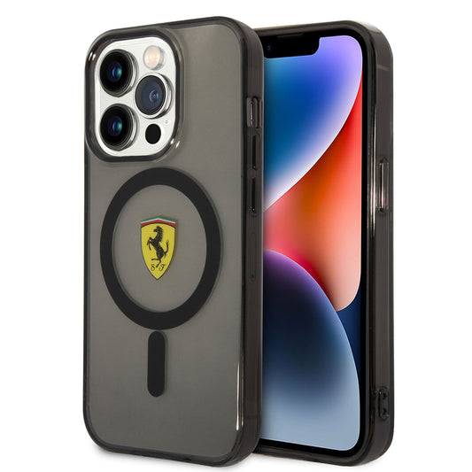 Apple iPhone 14 Pro Max Kılıf Ferrari M-safe Şarj Özellikli Yarı Transparan Dizayn Kapak Kırmızı