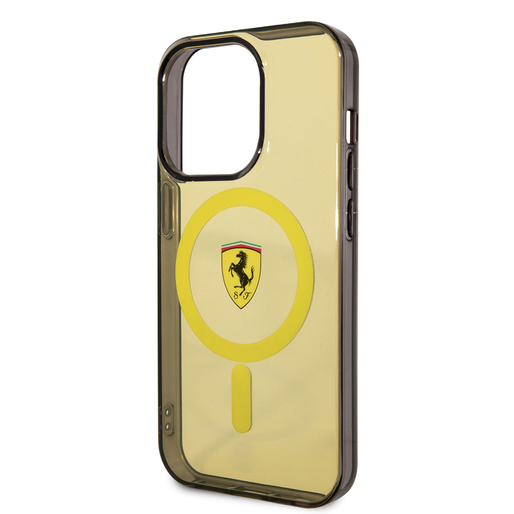 Apple iPhone 14 Pro Max Kılıf Ferrari M-safe Şarj Özellikli Yarı Transparan Dizayn Kapak Kırmızı