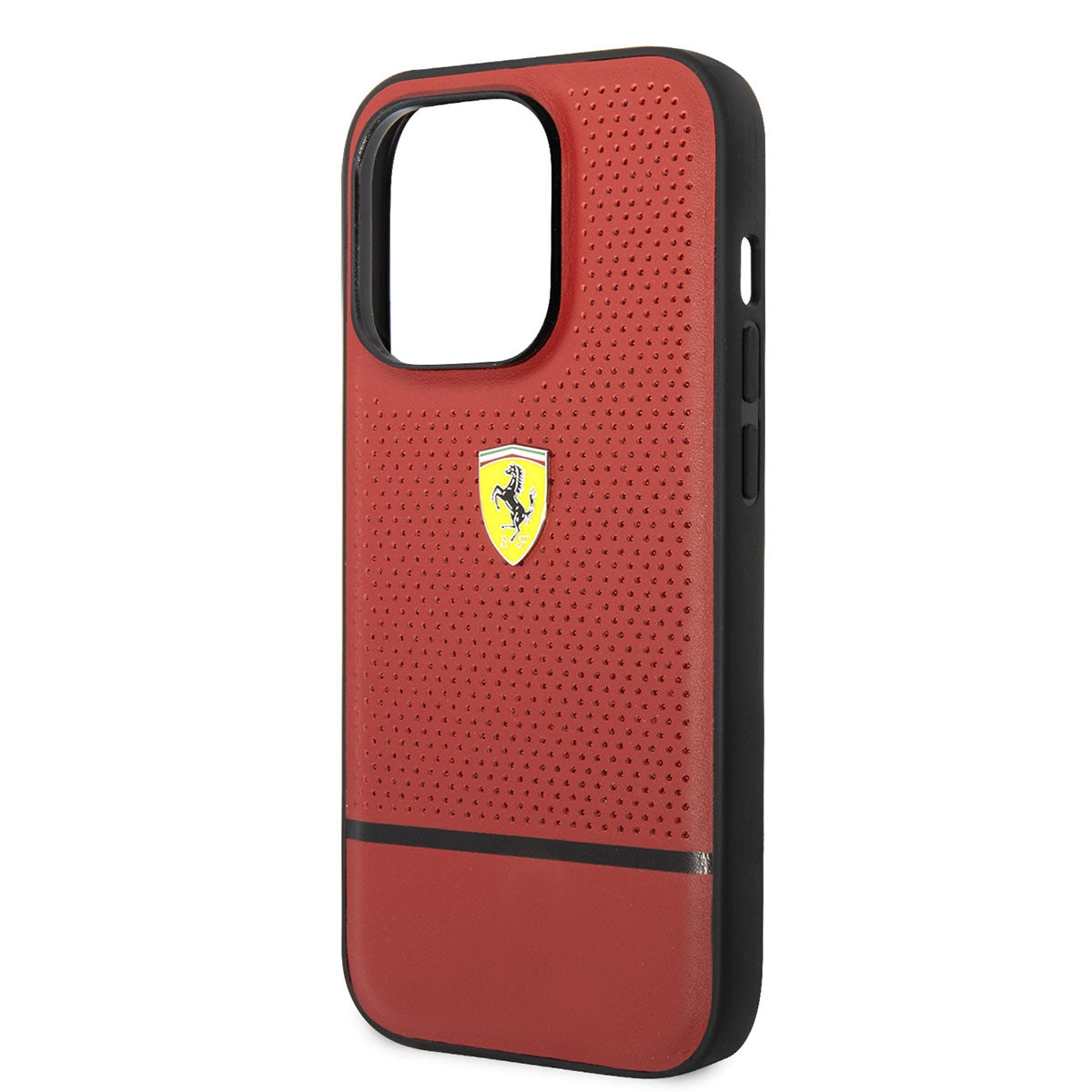 Apple iPhone 14 Pro Max Kılıf Ferrari Orjinal Lisanslı Deri Delikli Ve Çizgili Dizayn Kapak Kırmızı