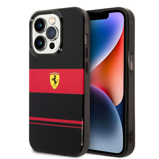 Apple iPhone 14 Pro Max Kılıf Ferrari Orjinal Lisanslı M-safe Şarj Özellikli Yatay Çizgili Dizayn Kapak Siyah