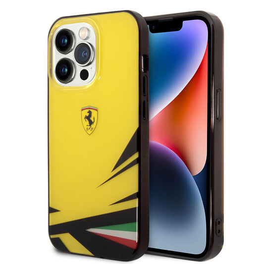Apple iPhone 14 Pro Max Kılıf Ferrari Sarı İtalyan Bayrak Baskılı Dizayn Kapak Kırmızı
