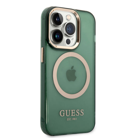 Apple iPhone 14 Pro Max Kılıf GUESS M-safe Şarj Özellikli Airbagli Dizayn Kapak Yeşil