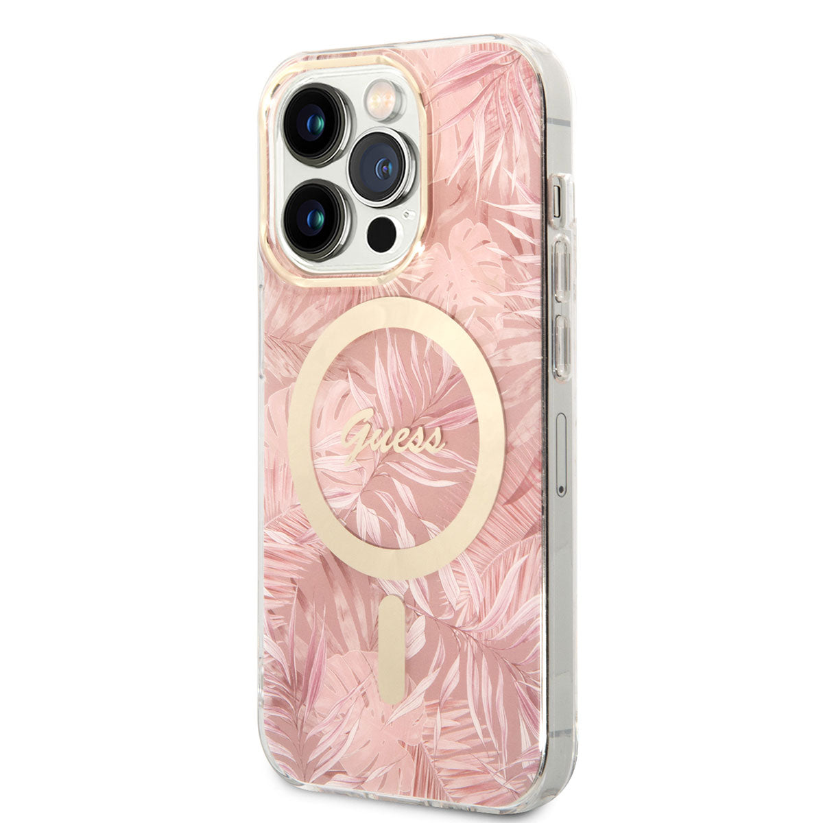 Apple iPhone 14 Pro Max Kılıf GUESS M-safe Şarj Özellikli Yaprak Desenli M-safe Şarj Kablolu Kapak Yeşil