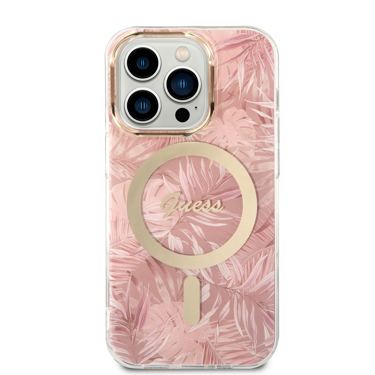 Apple iPhone 14 Pro Max Kılıf GUESS M-safe Şarj Özellikli Yaprak Desenli M-safe Şarj Kablolu Kapak Yeşil