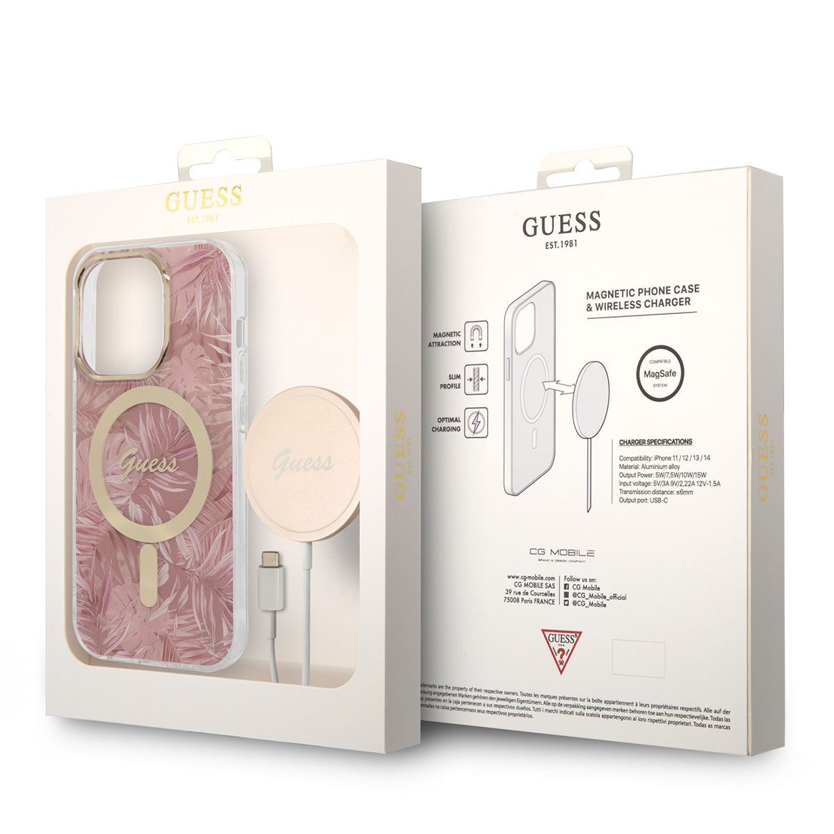 Apple iPhone 14 Pro Max Kılıf GUESS M-safe Şarj Özellikli Yaprak Desenli M-safe Şarj Kablolu Kapak Yeşil