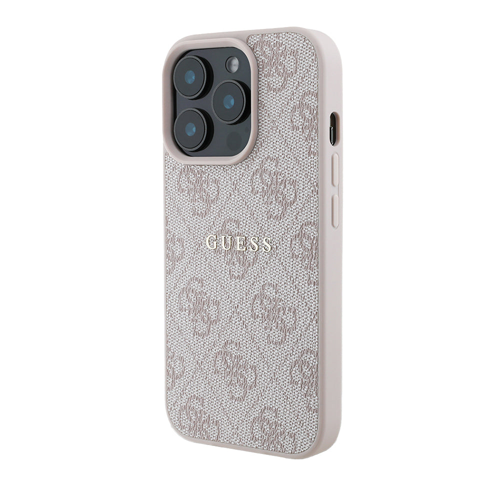 Apple iPhone 14 Pro Max Kılıf Guess Orjinal Lisanslı M-safe Şarj Özellikli 4G Desen Yazı Logolu Kapak Pembe