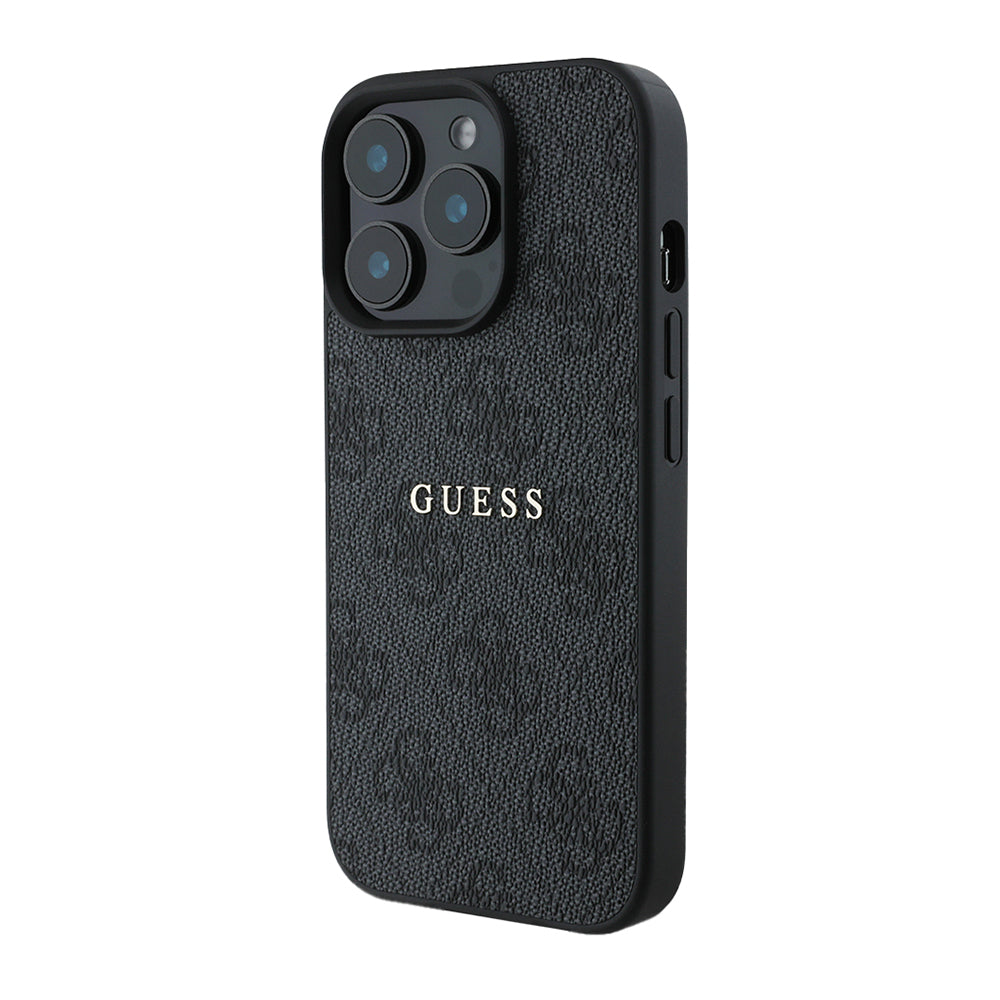 Apple iPhone 14 Pro Max Kılıf Guess Orjinal Lisanslı M-safe Şarj Özellikli 4G Desen Yazı Logolu Kapak Siyah
