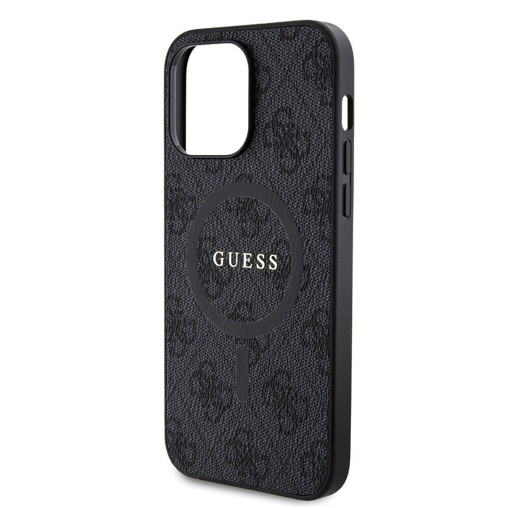 Apple iPhone 14 Pro Max Kılıf Guess Orjinal Lisanslı M-safe Şarj Özellikli PU Halkalı 4G Desenli Yazı Logolu Kapak Pembe