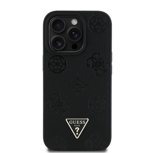 Apple iPhone 14 Pro Max Kılıf Guess Orjinal Lisanslı M-safe Şarj Özellikli Sıcak Baskılı Üçgen Logolu PU Deri Peony Kapak Kahverengi