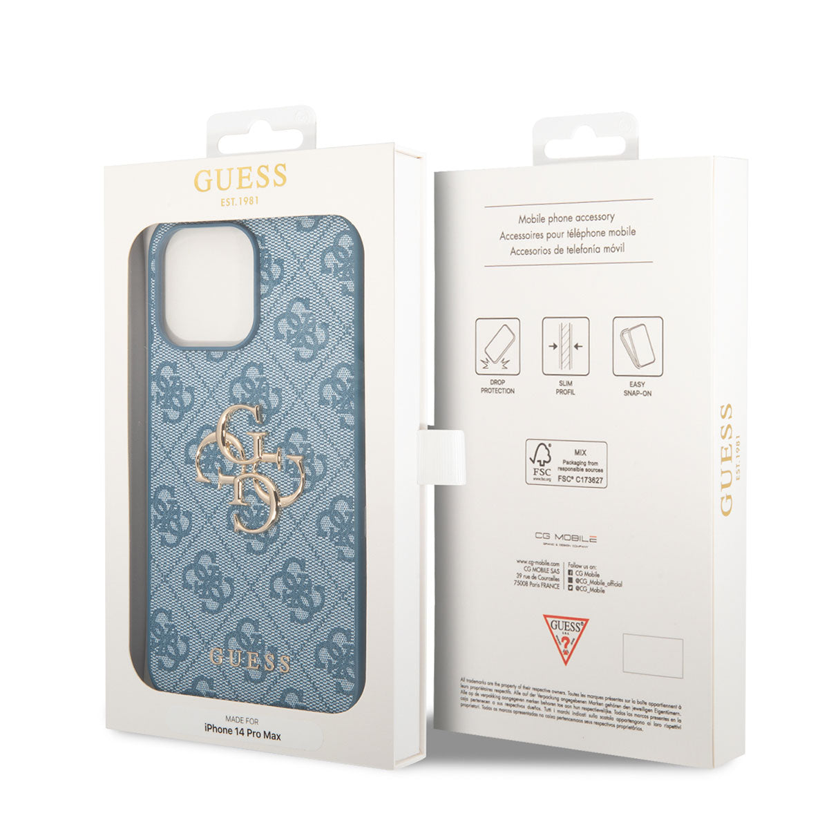 Apple iPhone 14 Pro Max Kılıf GUESS PU Deri Büyük Metal Logo Dizaynlı Kapak Gri