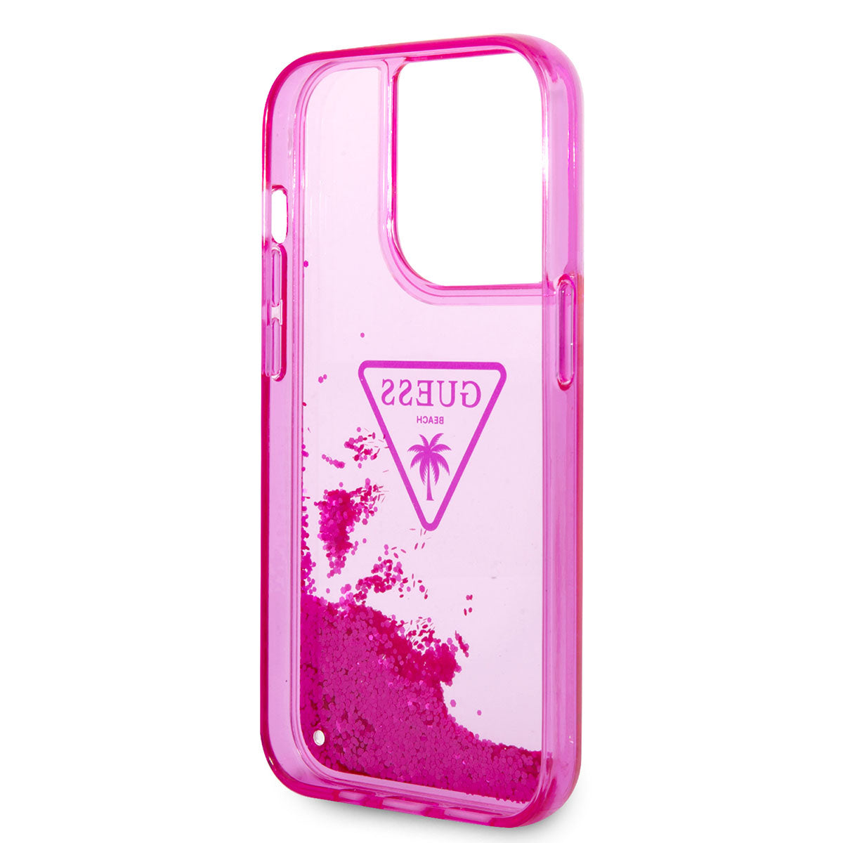 Apple iPhone 14 Pro Max Kılıf GUESS Transparan Sıvılı Simli Dizayn Kapak Pembe