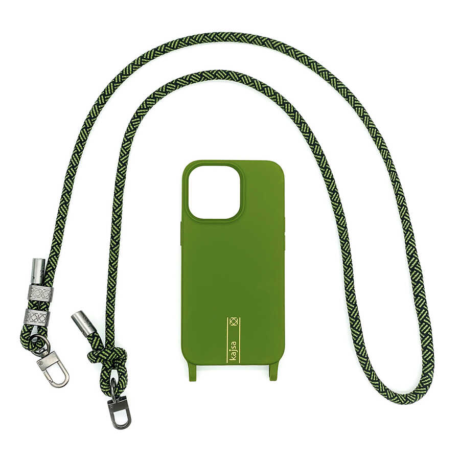 Apple iPhone 14 Pro Max Kılıf Kajsa Missy And Match Klasik İp Askılı Kapak Yeşil