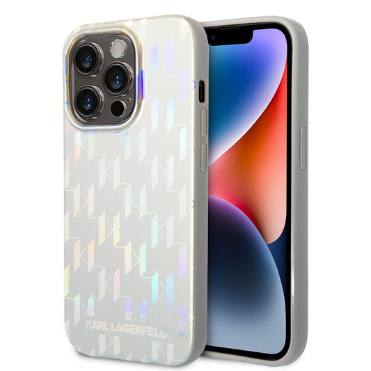 Apple iPhone 14 Pro Max Kılıf Karl Lagerfeld Hologram Dizayn Kapak Gümüş