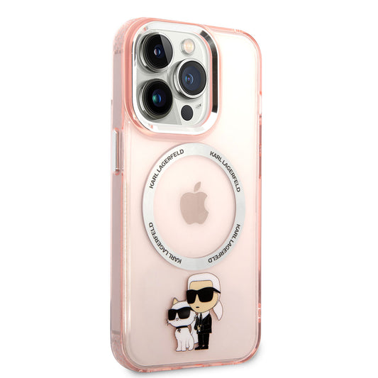 Apple iPhone 14 Pro Max Kılıf Karl Lagerfeld M-safe Şarj Özellikli K&C Dizayn Kapak Pembe