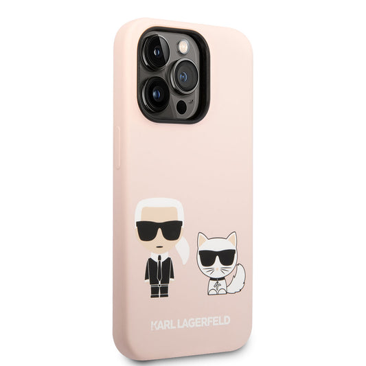 Apple iPhone 14 Pro Max Kılıf Karl Lagerfeld M-safe Şarj Özellikli Silikon K&C Dizayn Kapak Pembe Açık