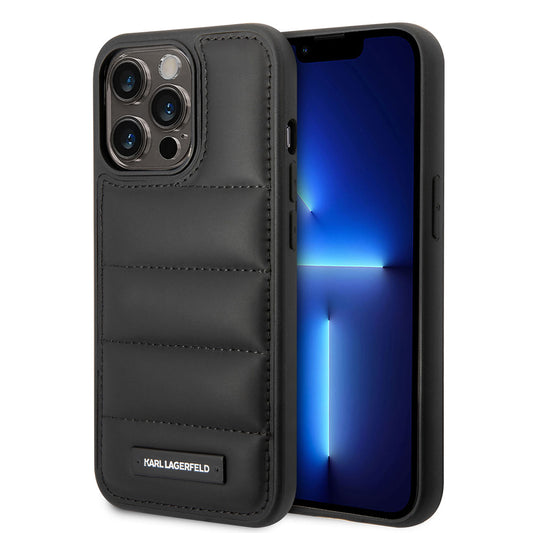 Apple iPhone 14 Pro Max Kılıf Karl Lagerfeld Nylon Puffy Airbag Dizayn Kapak Siyah