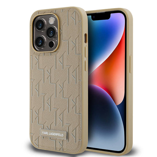 Apple iPhone 14 Pro Max Kılıf Karl Lagerfeld Orjinal Lisanslı M-safe Şarj Özellikli KL Yazılı Hot Stamp Kapak Krem