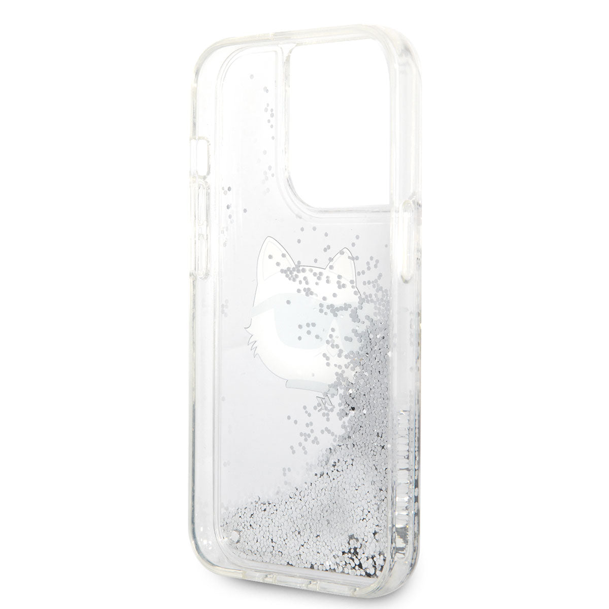 Apple iPhone 14 Pro Max Kılıf Karl Lagerfeld Sıvılı Simli Choupette Head Dizayn Kapak Pembe