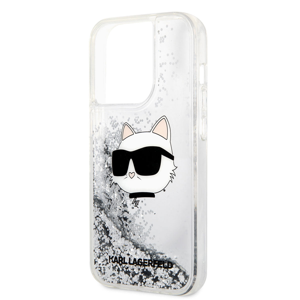 Apple iPhone 14 Pro Max Kılıf Karl Lagerfeld Sıvılı Simli Choupette Head Dizayn Kapak Pembe