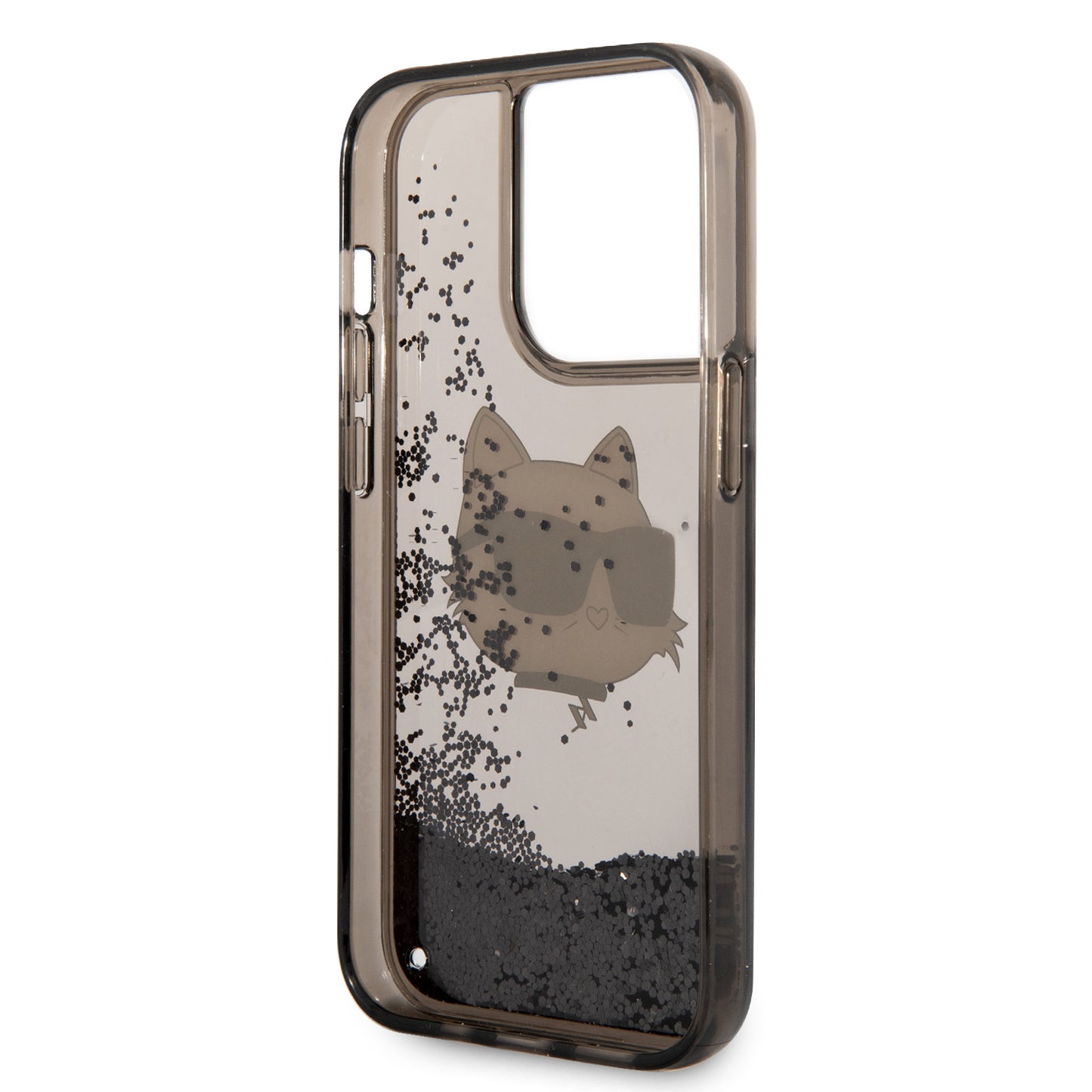 Apple iPhone 14 Pro Max Kılıf Karl Lagerfeld Sıvılı Simli Choupette Head Dizayn Kapak Gümüş