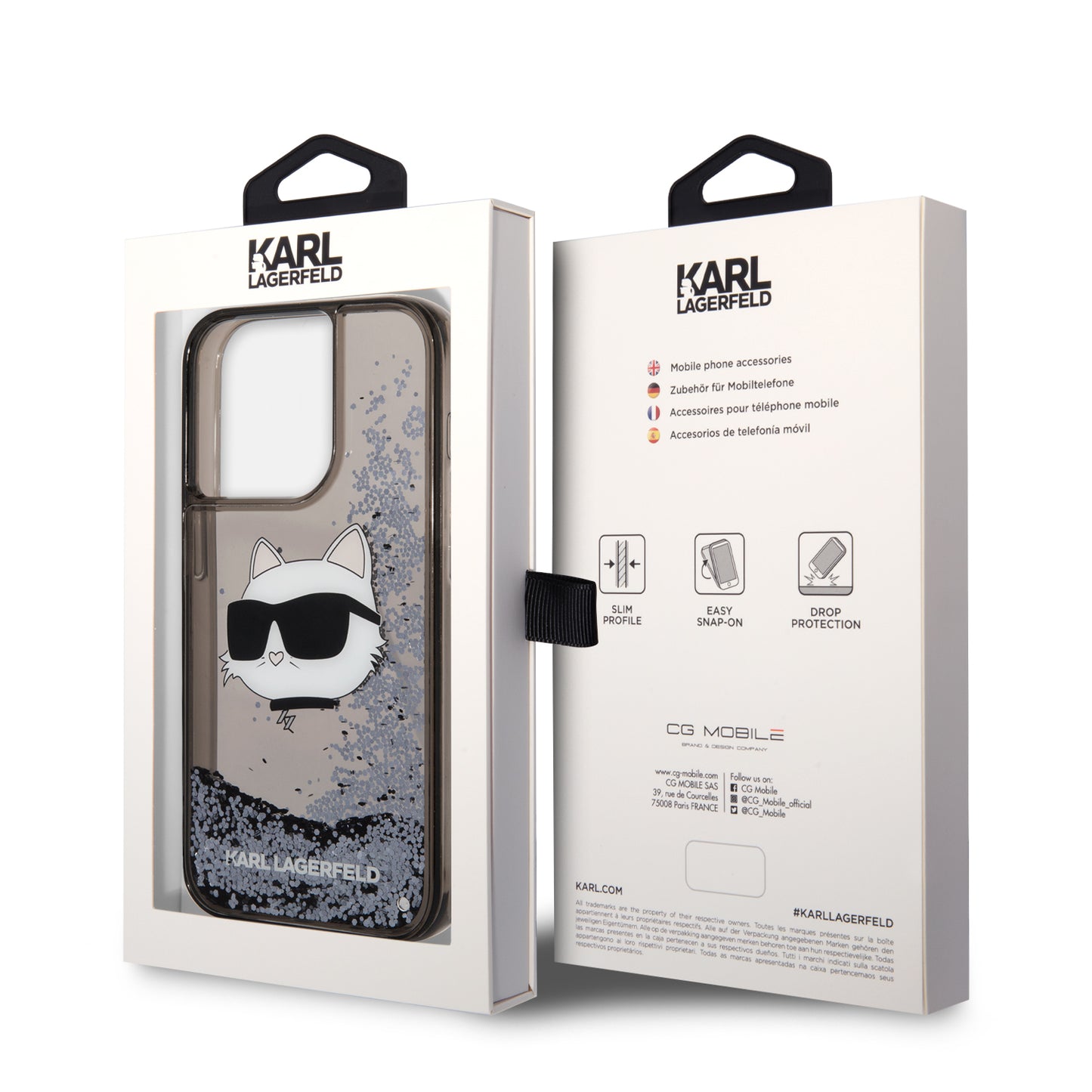 Apple iPhone 14 Pro Max Kılıf Karl Lagerfeld Sıvılı Simli Choupette Head Dizayn Kapak Pembe