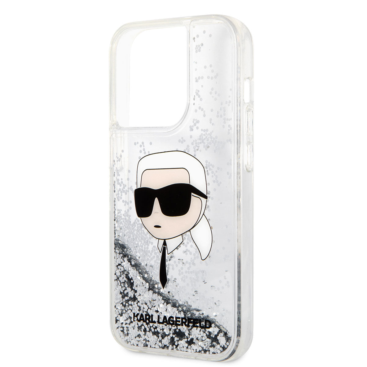 Apple iPhone 14 Pro Max Kılıf Karl Lagerfeld Sıvılı Simli Karl Head Dizayn Kapak Pembe