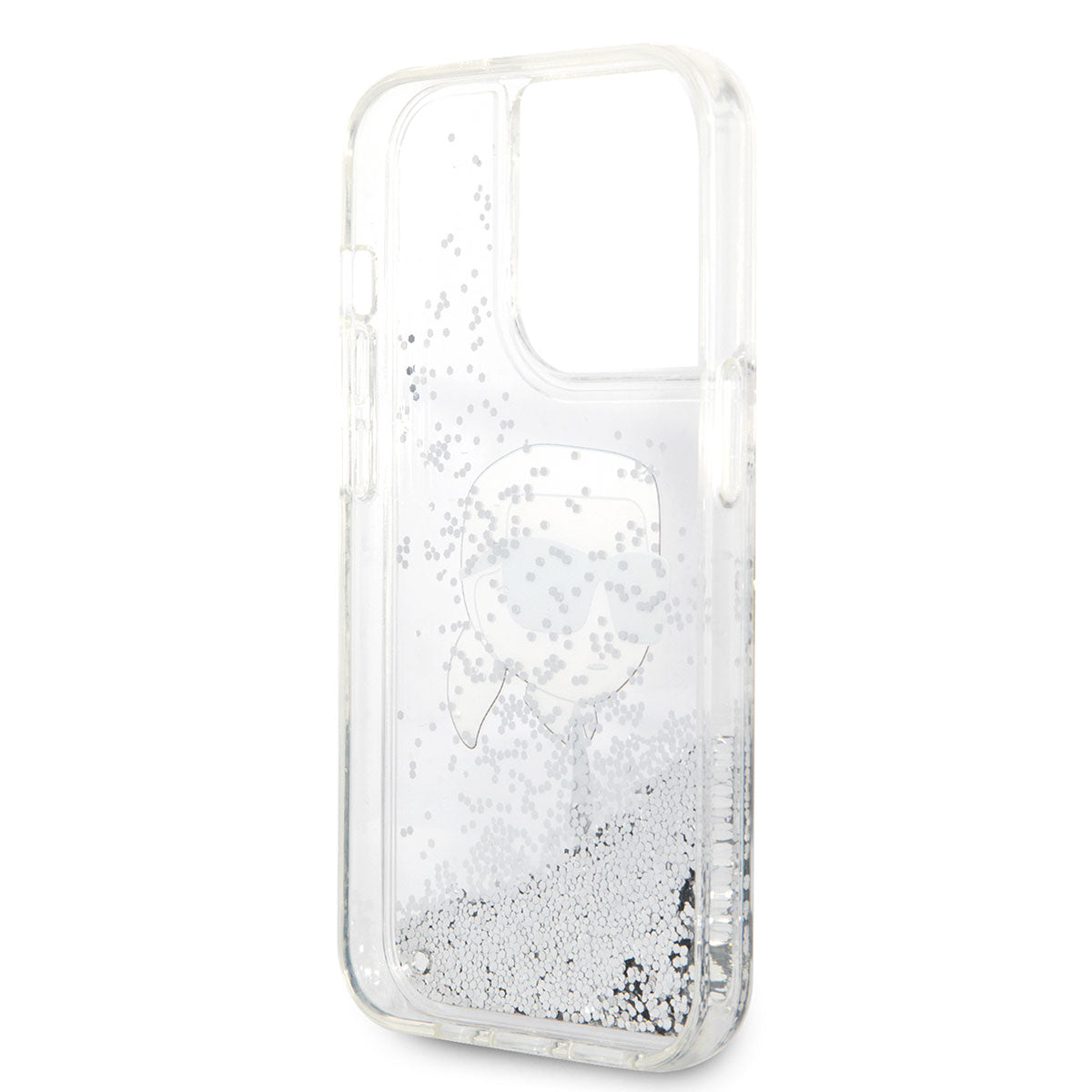 Apple iPhone 14 Pro Max Kılıf Karl Lagerfeld Sıvılı Simli Karl Head Dizayn Kapak Pembe