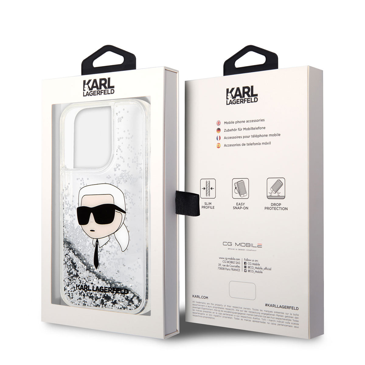 Apple iPhone 14 Pro Max Kılıf Karl Lagerfeld Sıvılı Simli Karl Head Dizayn Kapak Pembe