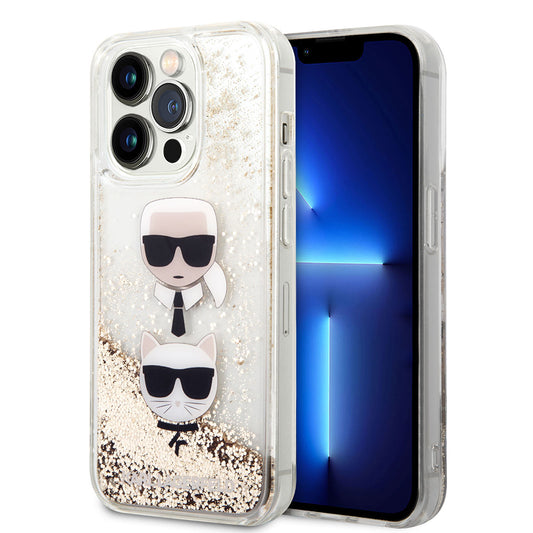 Apple iPhone 14 Pro Max Kılıf Karl Lagerfeld Sıvılı Simli K&C Head Dizayn Kapak Gümüş