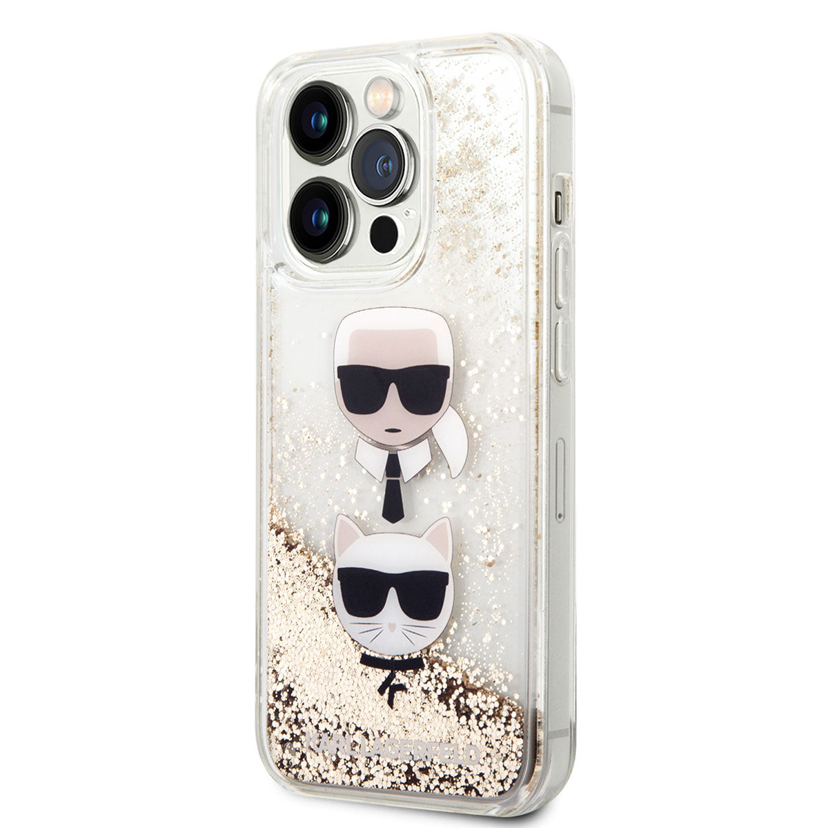Apple iPhone 14 Pro Max Kılıf Karl Lagerfeld Sıvılı Simli K&C Head Dizayn Kapak Gümüş