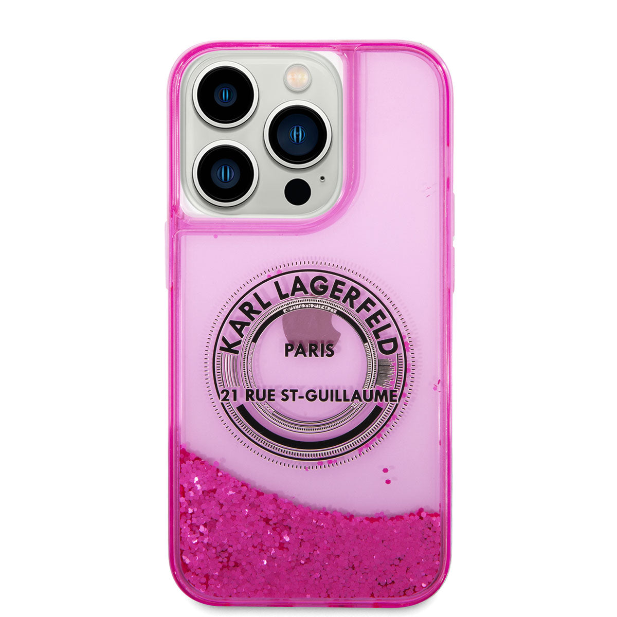Apple iPhone 14 Pro Max Kılıf Karl Lagerfeld Sıvılı Simli RSG Dizayn Kapak Siyah