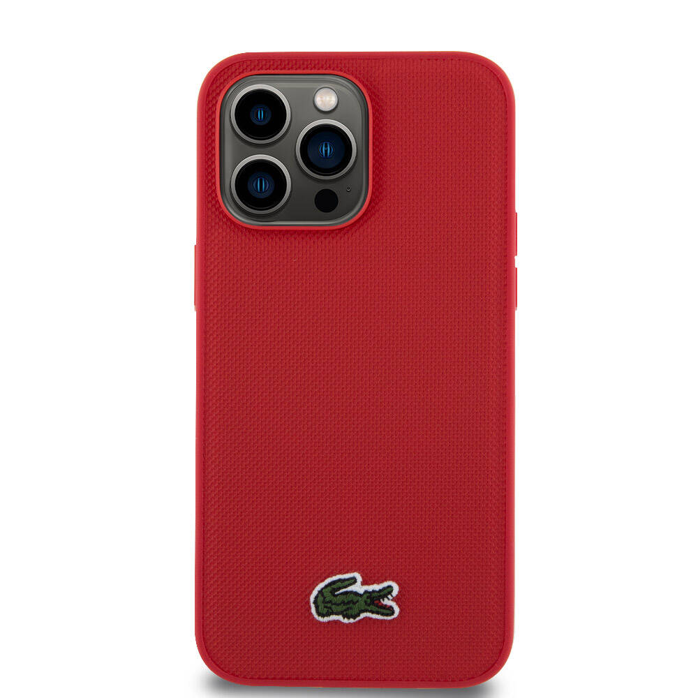 Apple iPhone 14 Pro Max Kılıf Lacoste Orjinal Lisanslı PU Pike Desenli Arka Yüzey İkonik Timsah Dokuma Logolu Kapak Siyah