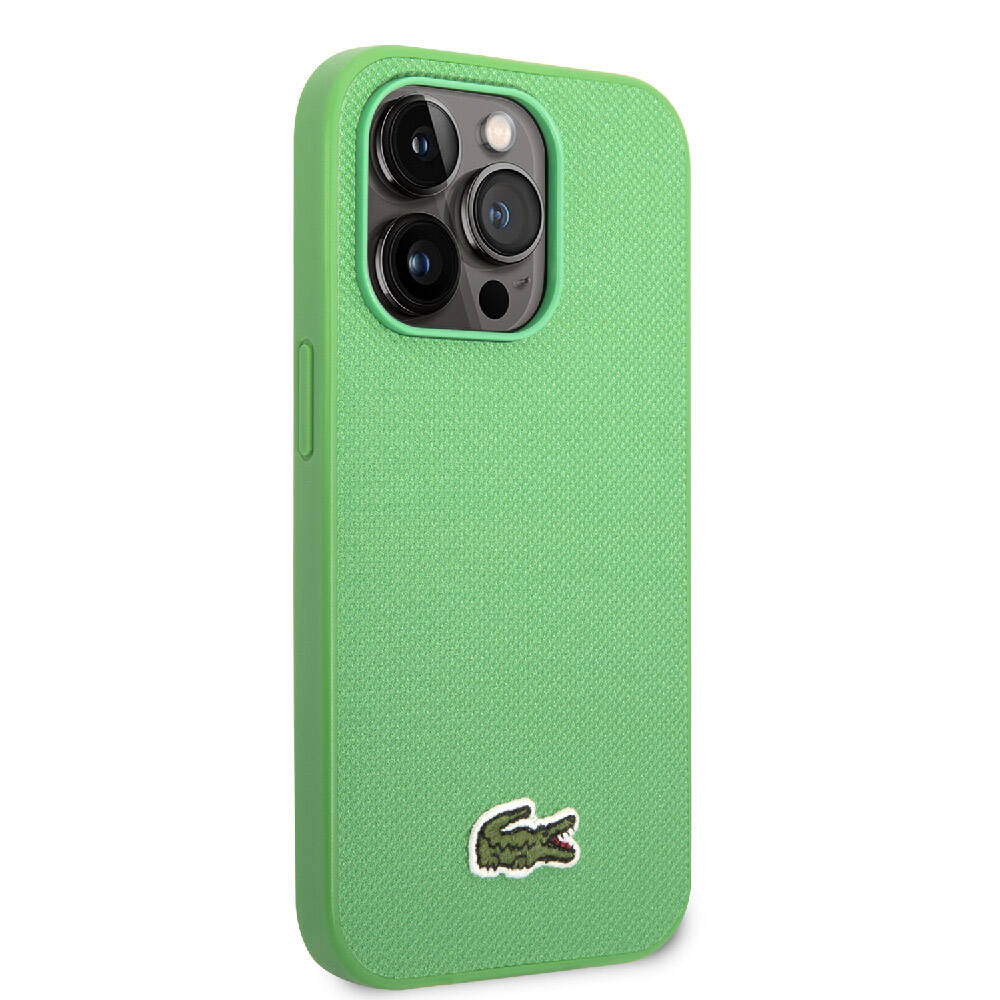 Apple iPhone 14 Pro Max Kılıf Lacoste Orjinal Lisanslı PU Pike Desenli Arka Yüzey İkonik Timsah Dokuma Logolu Kapak Siyah