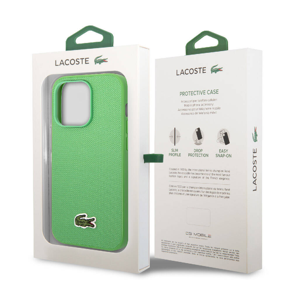 Apple iPhone 14 Pro Max Kılıf Lacoste Orjinal Lisanslı PU Pike Desenli Arka Yüzey İkonik Timsah Dokuma Logolu Kapak Yeşil