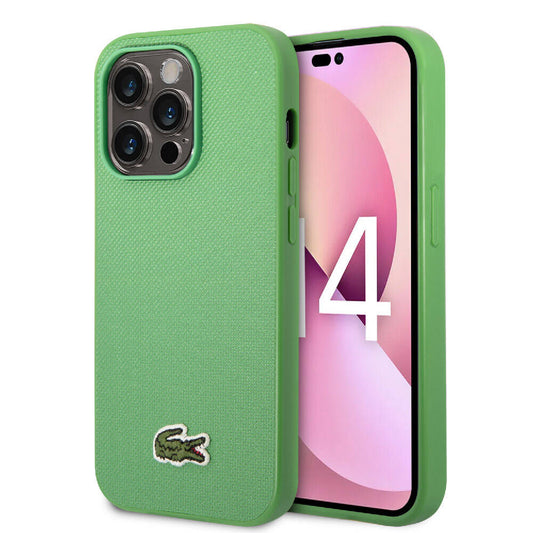 Apple iPhone 14 Pro Max Kılıf Lacoste Orjinal Lisanslı PU Pike Desenli Arka Yüzey İkonik Timsah Dokuma Logolu Kapak Yeşil