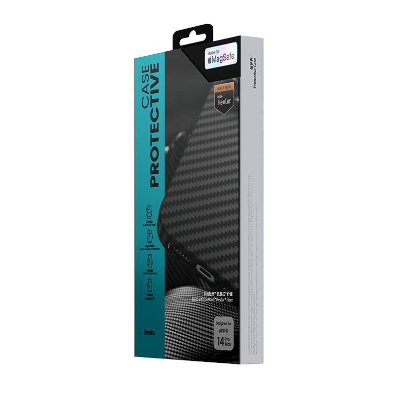 Apple iPhone 14 Pro Max Kılıf M-safe Özellikli Karbon Fiber Benks Essential Kevlar Kapak Siyah
