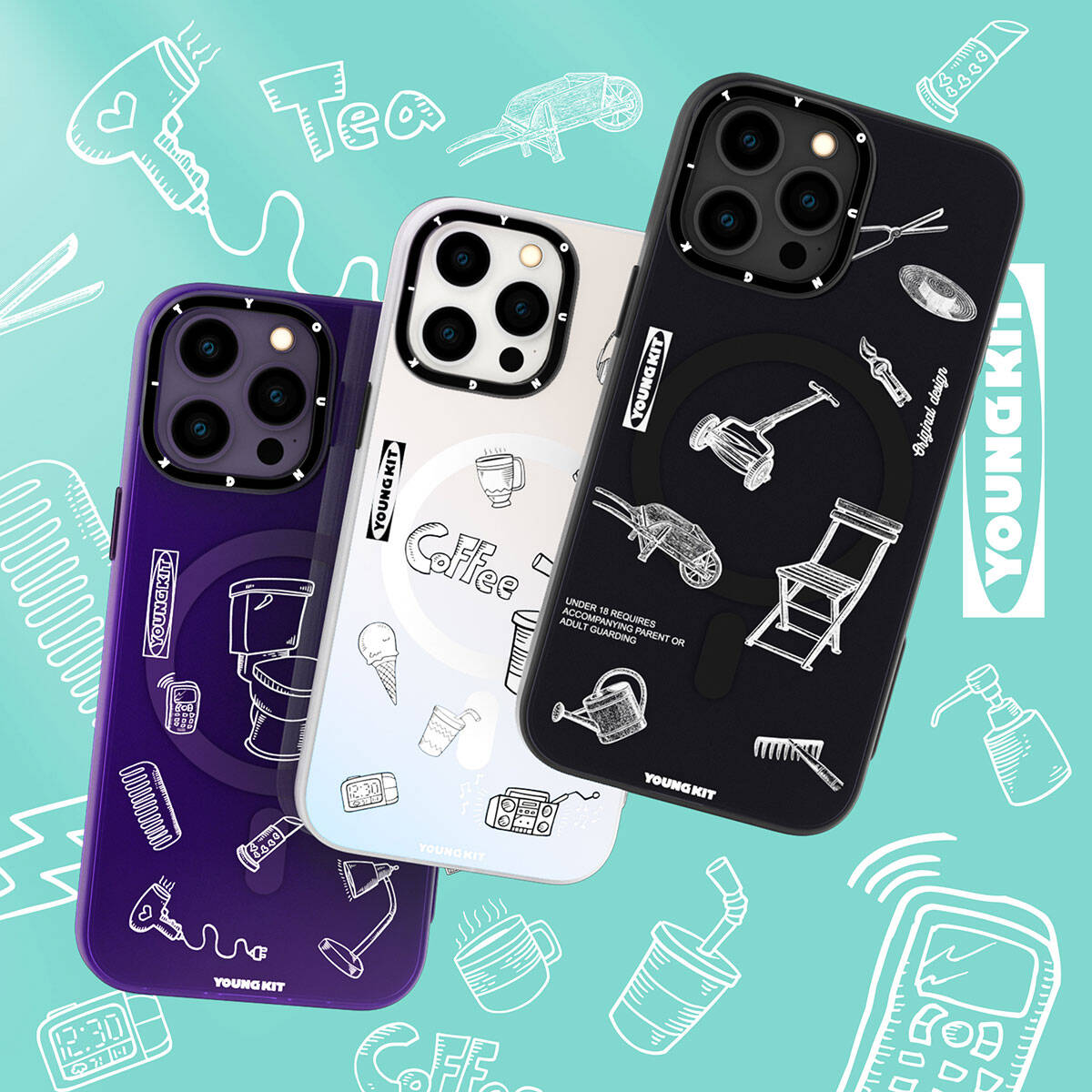 Apple iPhone 14 Pro Max Kılıf M-safe Şarj Özellikli Desenli Youngkit Plaything Serisi Kapak Mor