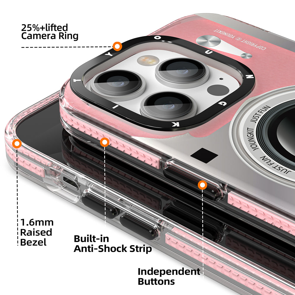 Apple iPhone 14 Pro Max Kılıf M-safe Şarj Özellikli Lens Figürlü YoungKit Art Film Serisi Kapak Beyaz