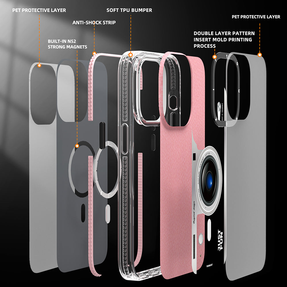 Apple iPhone 14 Pro Max Kılıf M-safe Şarj Özellikli Lens Figürlü YoungKit Art Film Serisi Kapak Pembe