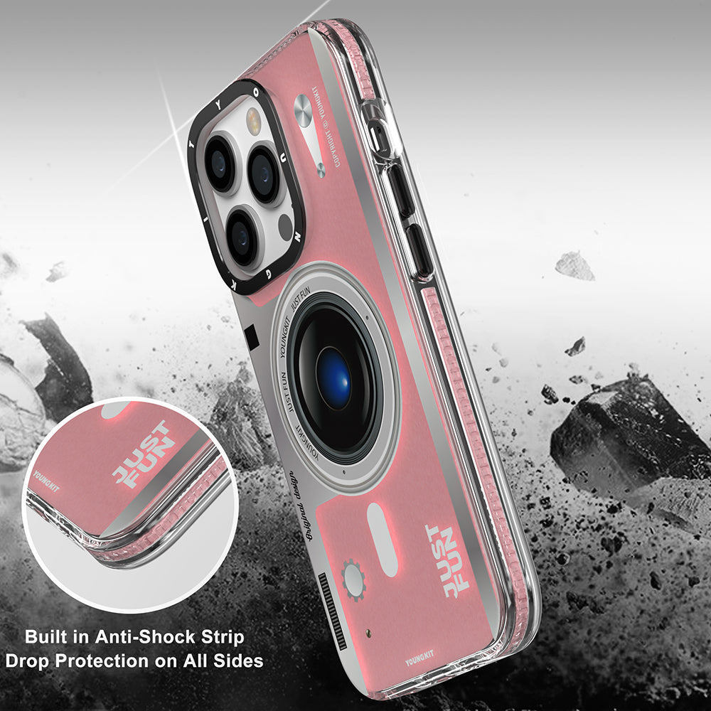 Apple iPhone 14 Pro Max Kılıf M-safe Şarj Özellikli Lens Figürlü YoungKit Art Film Serisi Kapak Pembe