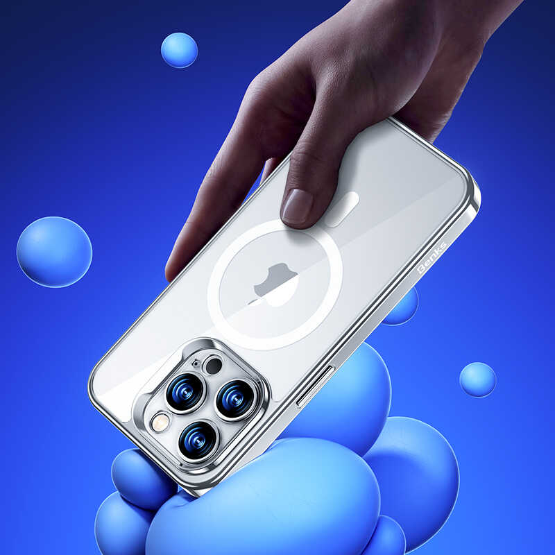 Apple iPhone 14 Pro Max Kılıf M-safe Şarj Özellikli Premium Cam Arka Yüzey Benks Electroplated Kapak Gold