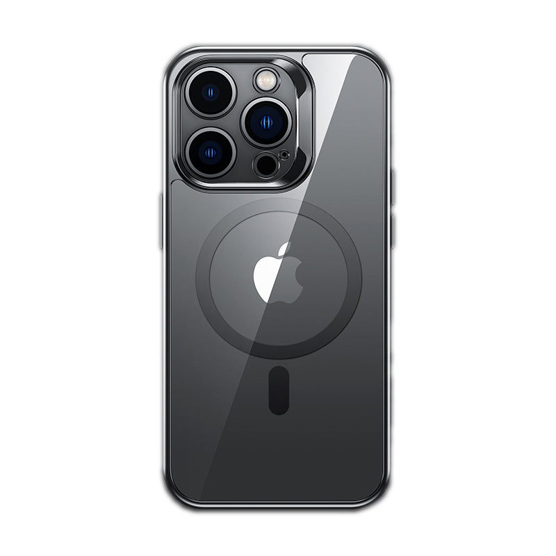 Apple iPhone 14 Pro Max Kılıf M-safe Şarj Özellikli Premium Cam Arka Yüzey Benks Electroplated Kapak Siyah